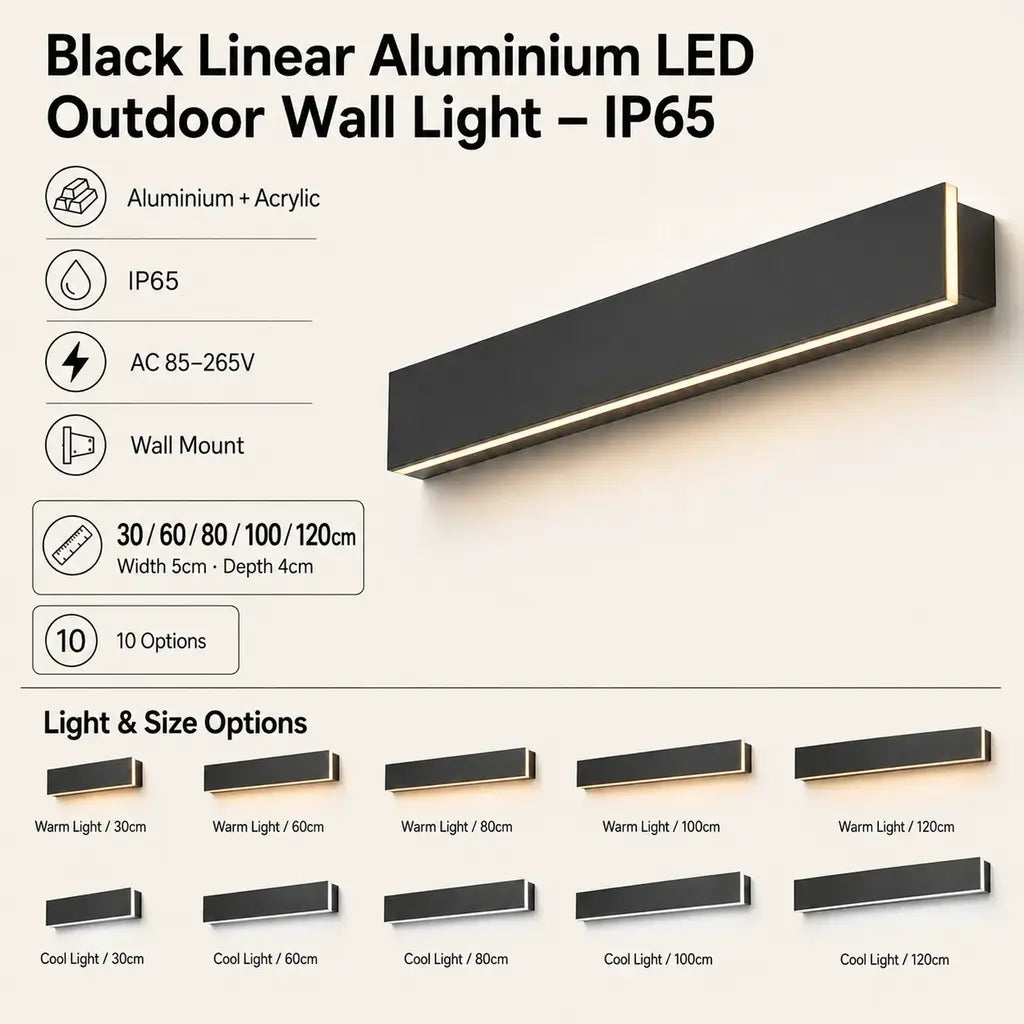 Black Linear Aluminium LED Outdoor Wall Light – IP65