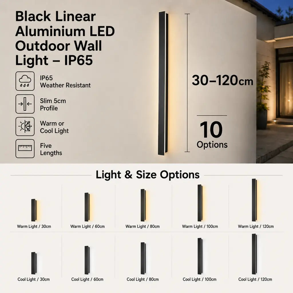 Black Linear Aluminium LED Outdoor Wall Light – IP65