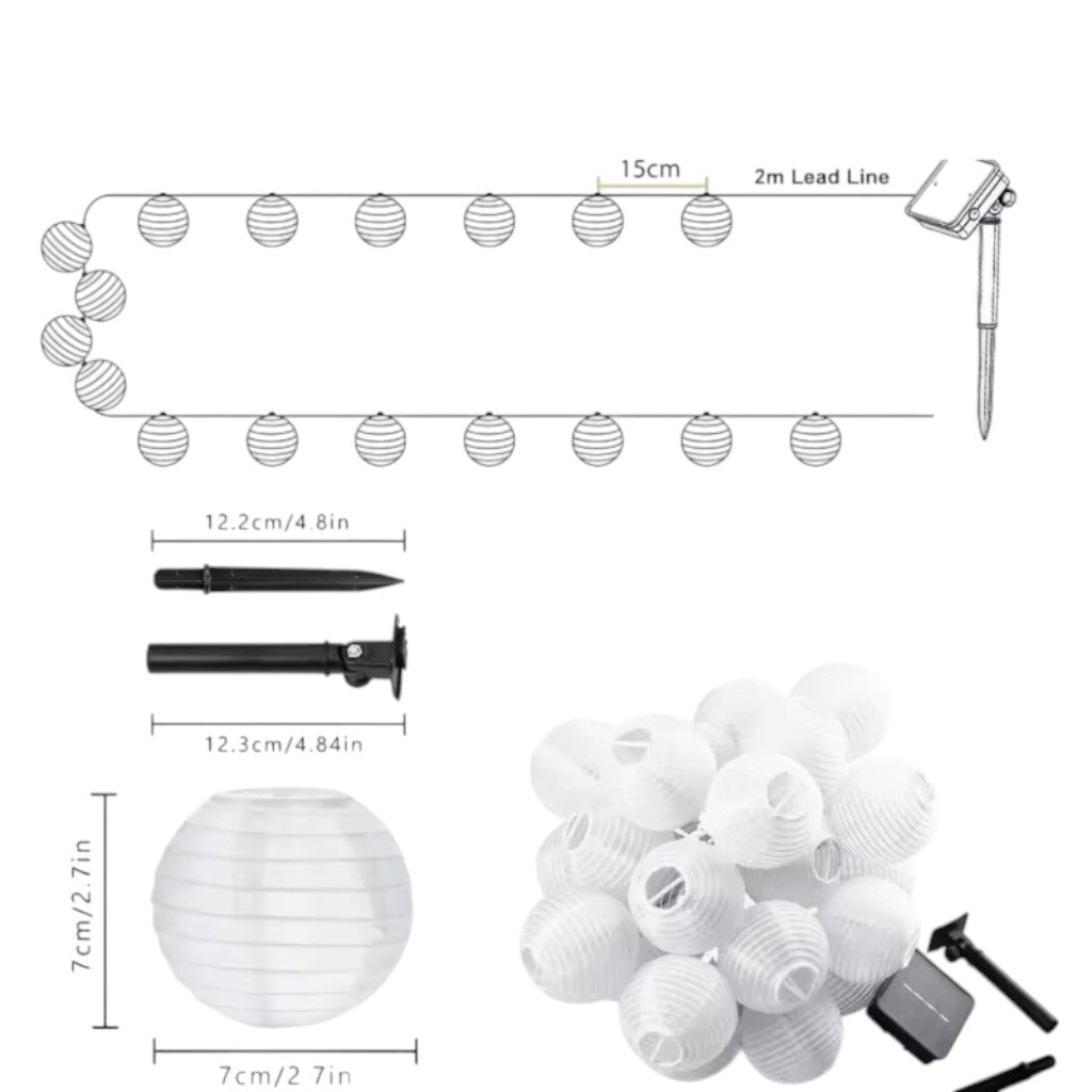 Solar Lantern String Lights IP65 Waterproof Outdoor Garden Patio Decor